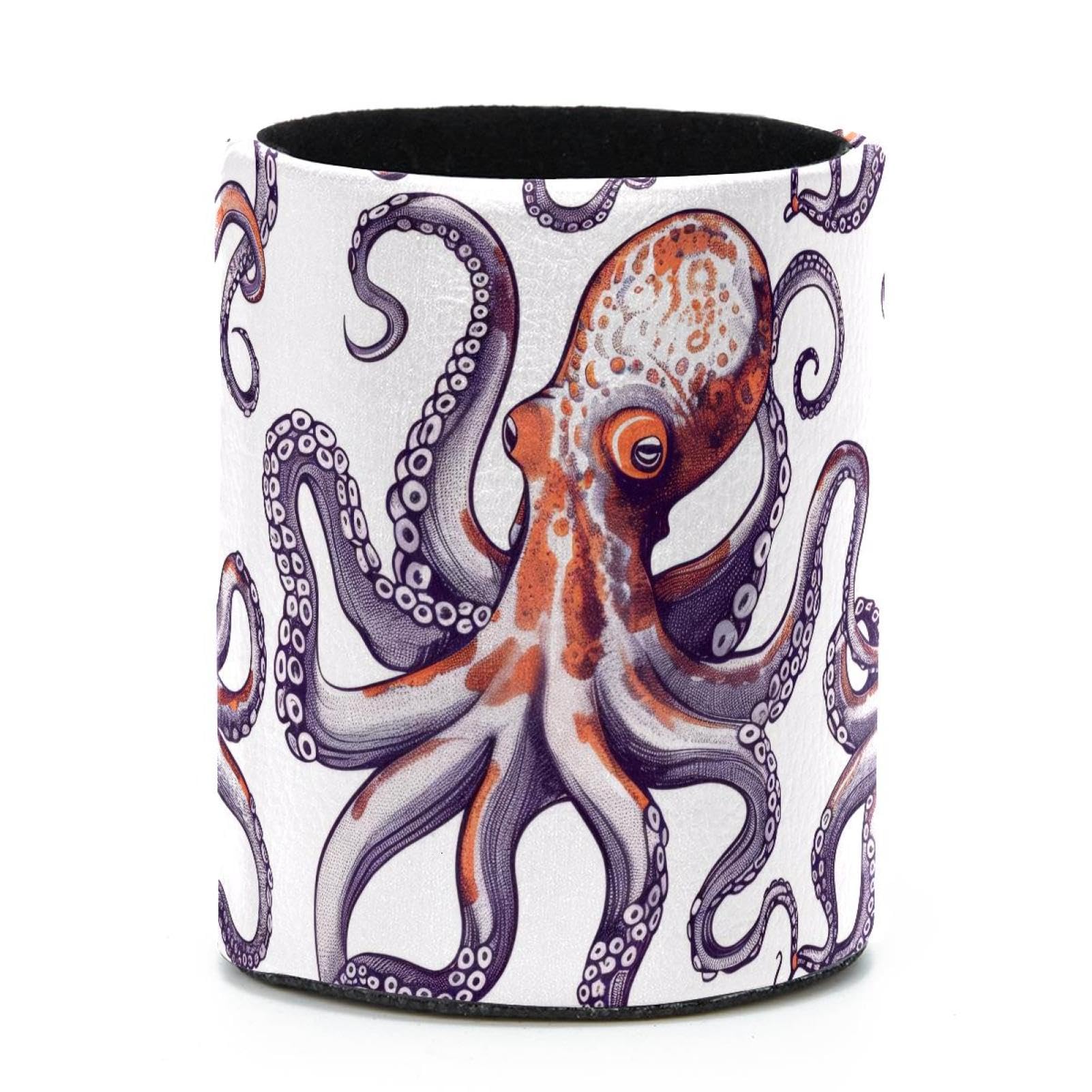 VAPOKF Round Pencil Holders for Desk, Hand Drawn Octopus Pen Holders Pen Pot Makeup Brushes Storage Desktop Stationery Supplies Organiser for Home Office