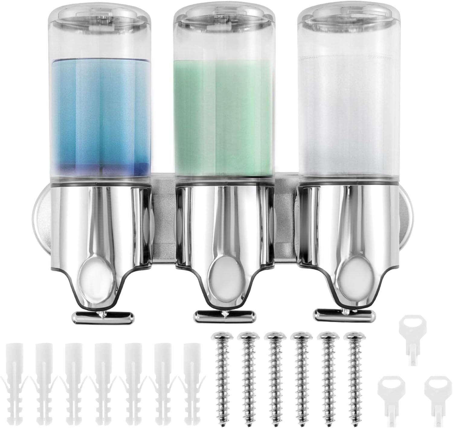 Shampoo and Conditioner Dispenser1500ML 3 Chamber Shower Soap Dispenser Wall Mounted Shampoo Dispenser Refillable Liquid Amount Controllable Shampoo Conditioner Dispensers for Bathroom Hotel