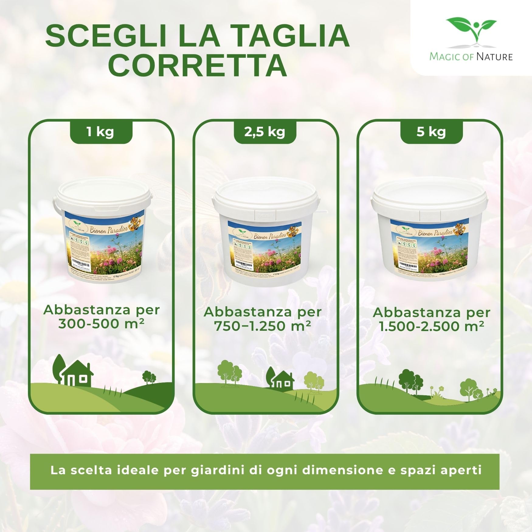 Magic of Nature: Miscela di Semi di fiori - Paradiso delle Api 1 kg | Facile da usare - Pascolo per api in fiore - Consigli per la semina - Per 300-500 m²