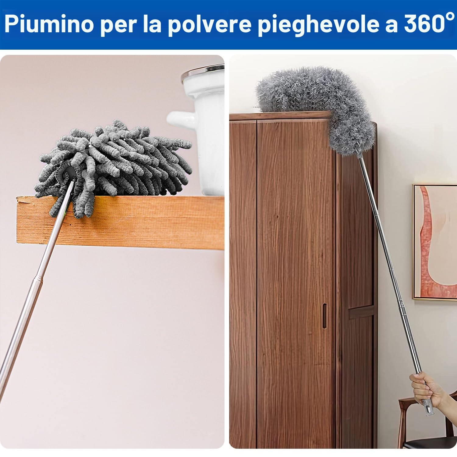 spolverini in piume per la pulizia, pulitore per ventilatori a soffitto alto con palo estensibile, spolverino per ragnatele estensibile fino a 254 cm per la pulizia di ragnatele e persiane