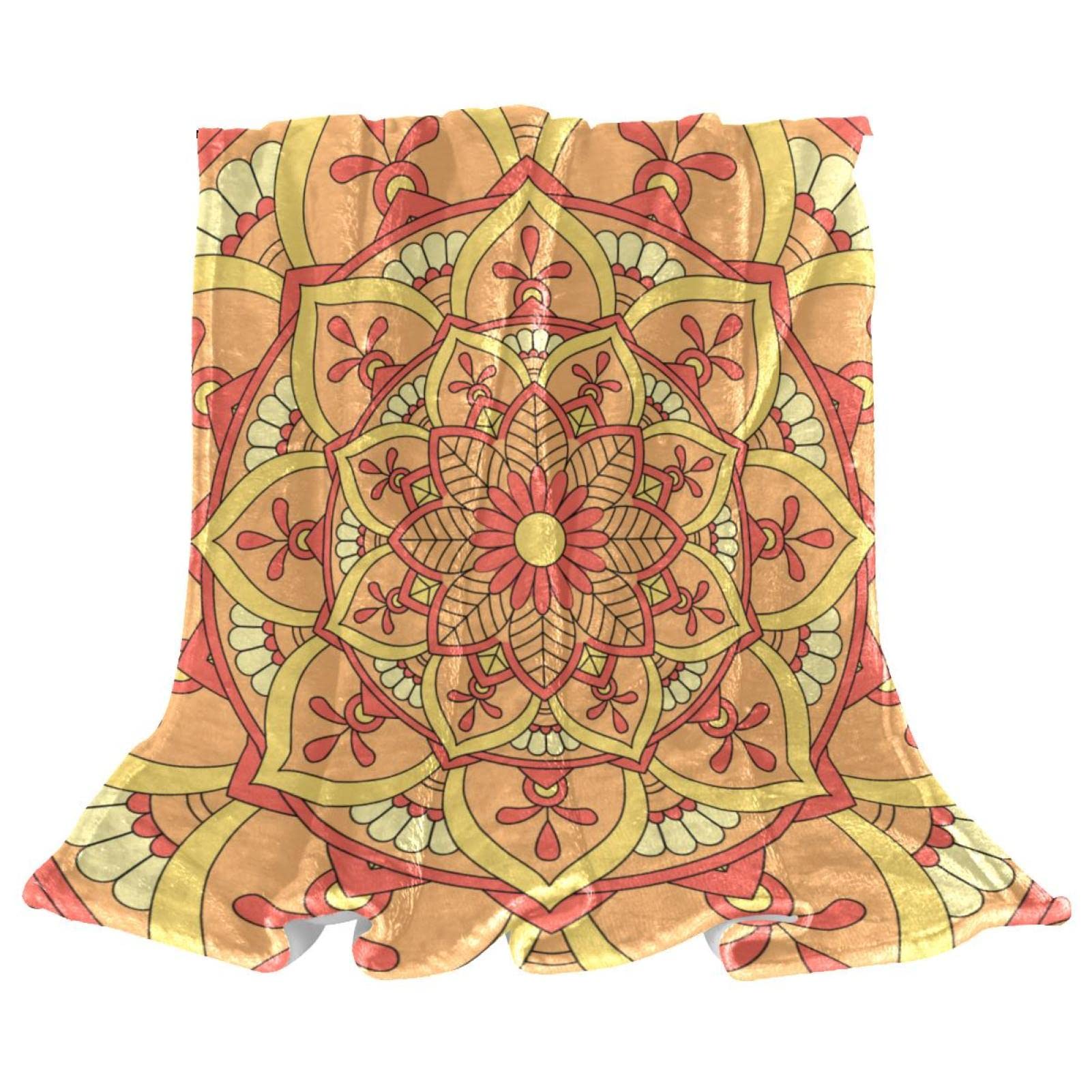 Couverture polaire de literie mandala plaid bohème fleur orange pour chambre
