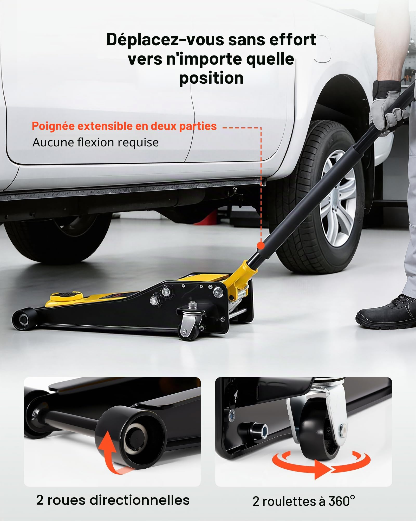 VEVOR Cric Hydraulique de Manœuvre 3 T, Cric Rouleur Gamme de Levage 75-500 mm, Assistant pour Entretien Voitures VUS Camions Pick-ups Atelier Domicile, avec Pompe à Levage Rapide à Double Piston