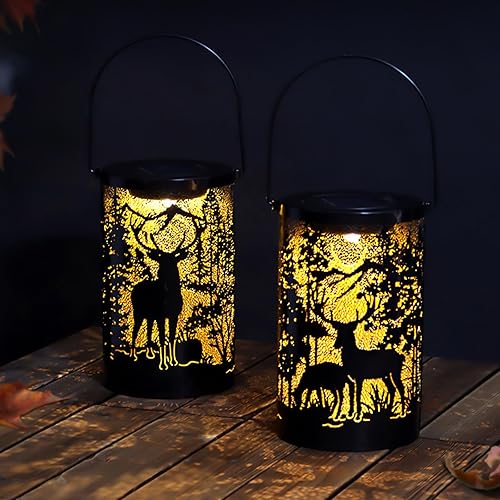 Miniatura 5 de Decoraciones de Navidad, farol solar de alce hueco para exteriores, luces solares para jardín, luces decorativas impermeables para patio,