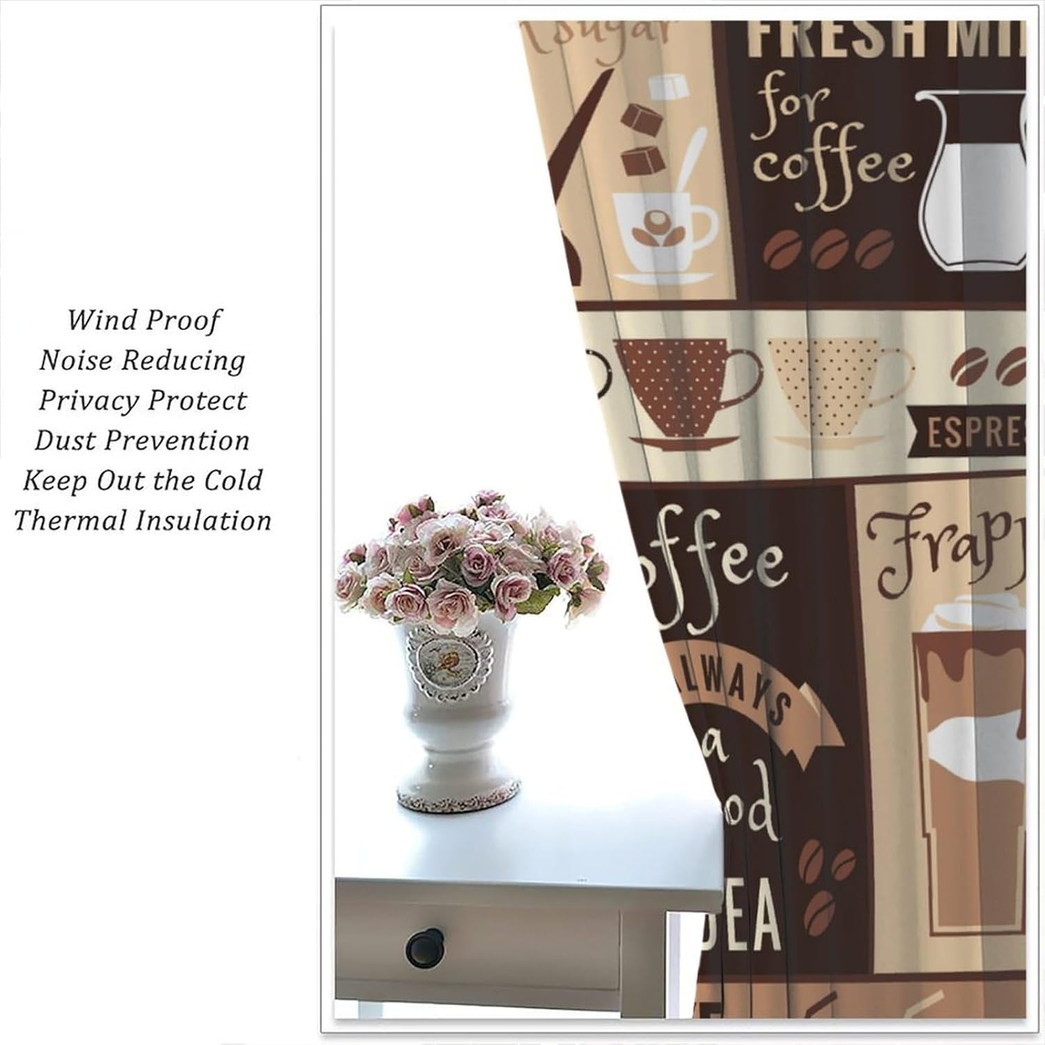 Rustic Coffee Kitchen Blackout Curtains Farmhouse Brown Vintage Latte Cups Abstract Patterns Window Treatments for Living Dining Room Coffee Shop Office 42" W X 54" L