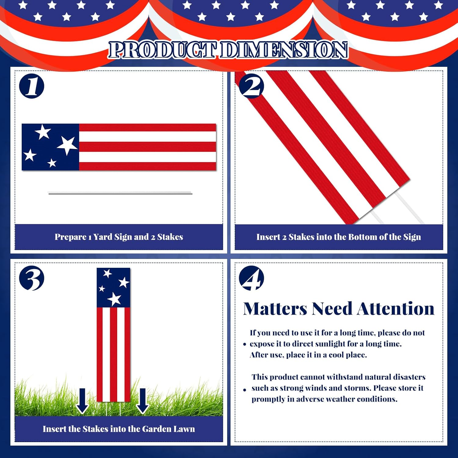 Wenqik 12 Pcs 4th of July Yard Signs Memorial Day Outdoor Signs Decorations Patriotic Yard Stake Stars and USA Letter Patio Sign with Stakes for Independence Day Patio Walkway Pathway Lawn Decorations