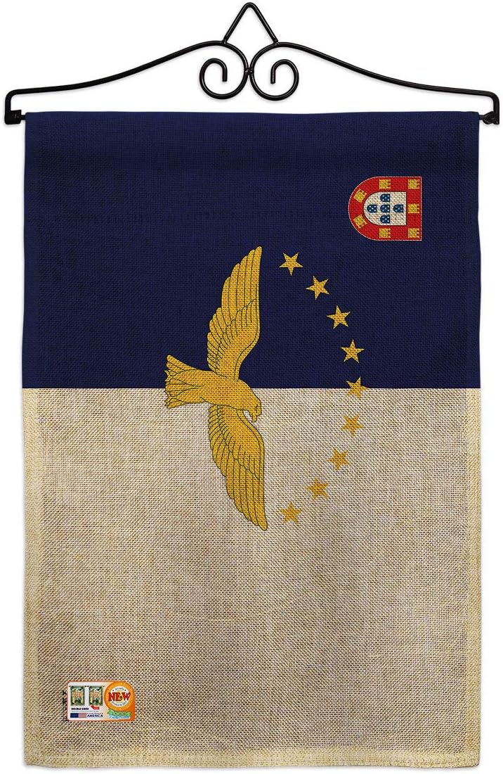 Azores Garden Flag Set with Stand Regional Nationality Nation International World Country Particular Area Small Decorative Gift Yard House Banner Double-Sided Made In USA 13 X 18.5