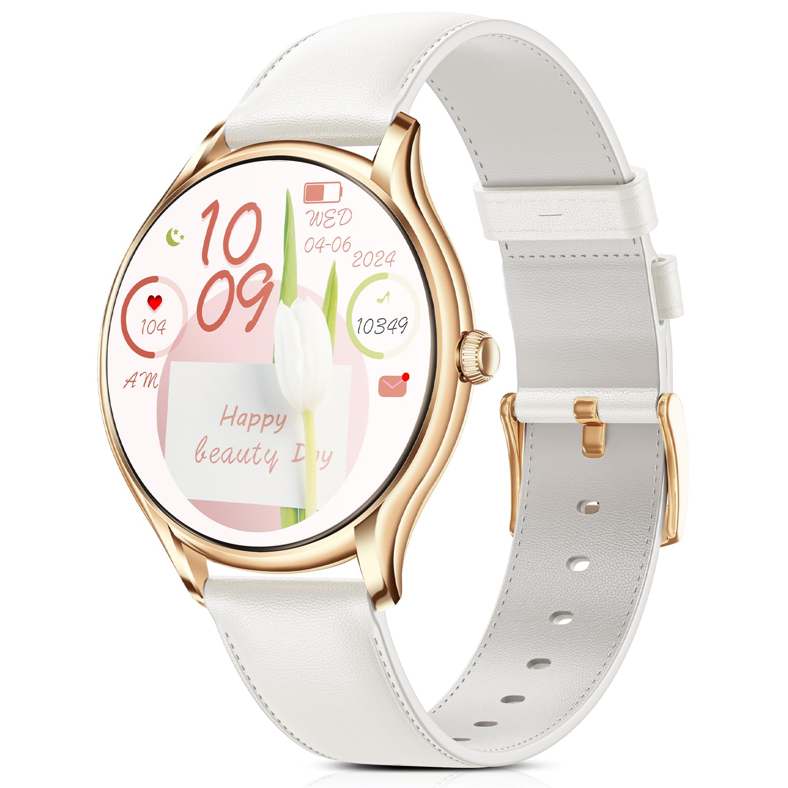Reloj Inteligente Mujer con Pantalla AMOLED 1,43" Smartwatch Deportivo Impermeable IP68, Monitor Sueño/SpO2/Ciclo Menstrual, 120+ Modos Deporte Diseño Ultra Delgado Elegante (Oro Rosa/Blanco)
