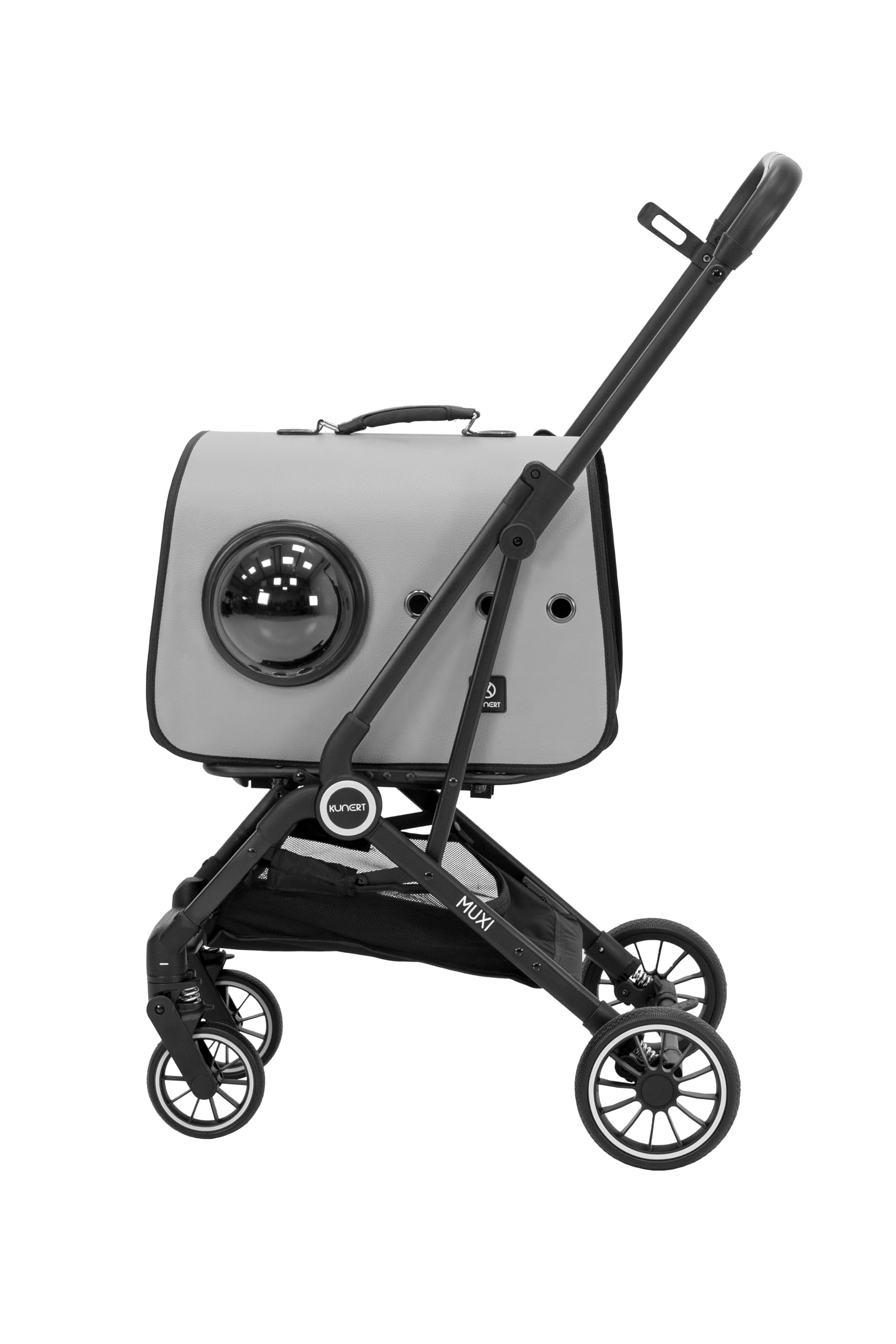 Muxi Carrito para perros y gatos 2 en 1 de lujo plegable con transportín extraíble ruedas delanteras 360° con amortiguación estructura plegable para animales pequeños y medianos (Gris)