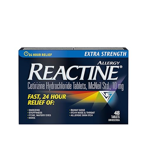 Reactine Extra Strength Antihistamine Tablets - 10mg Cetirizine Hydrochloride - 24 Hour Allergy Relief Medicine - 48 Count MADE IN CANADA - 48 Count (Pack of 1)
