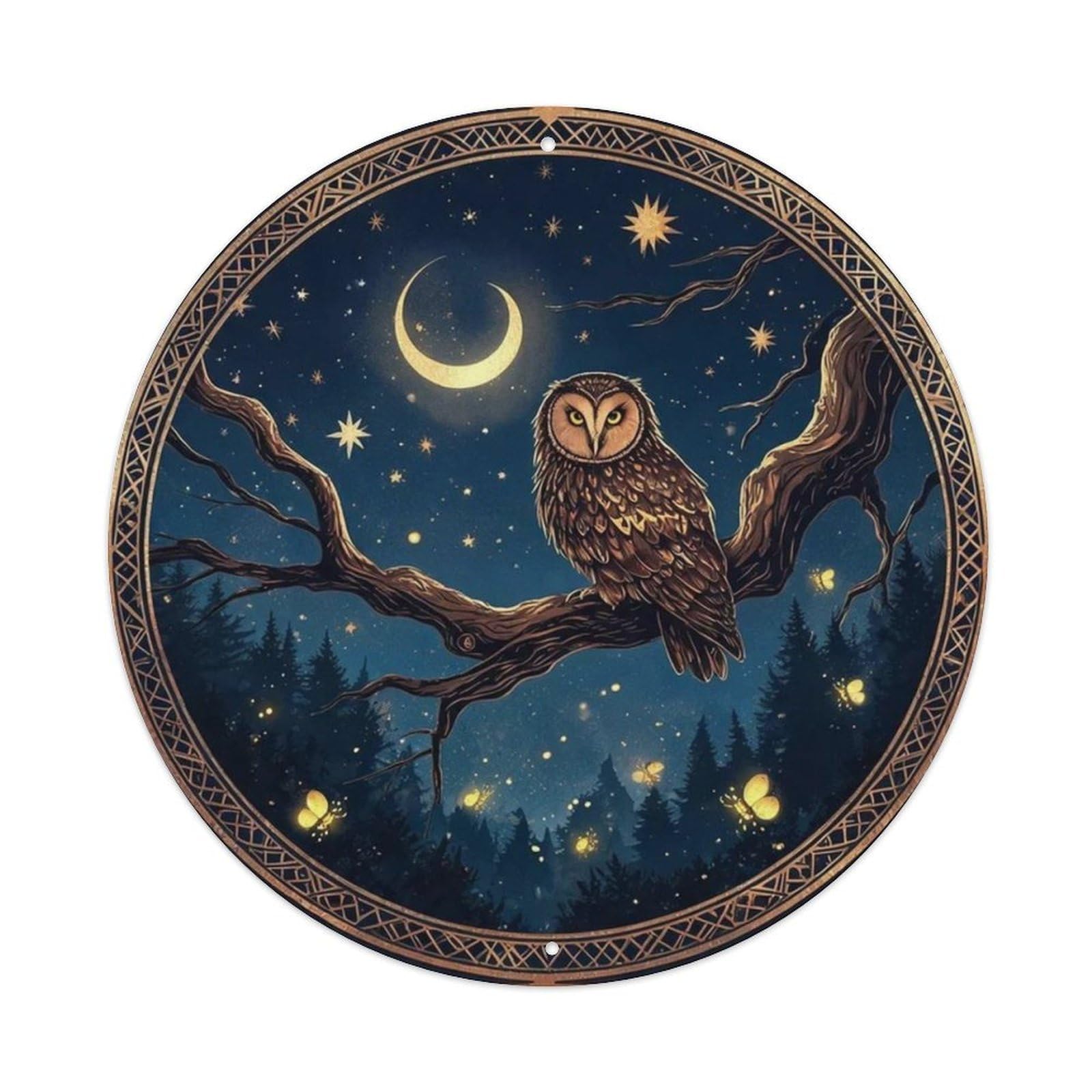 Retro Night Forest Owl Metal Tin Sign Plaque