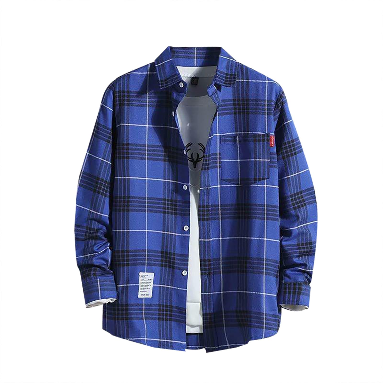 2024 Heren Casual Gedrukt Shirt Herfst/Winter Lange Mouwen Enkele Breasted Revers Plaid Gestreept Shirt Super T, Rood, XXL