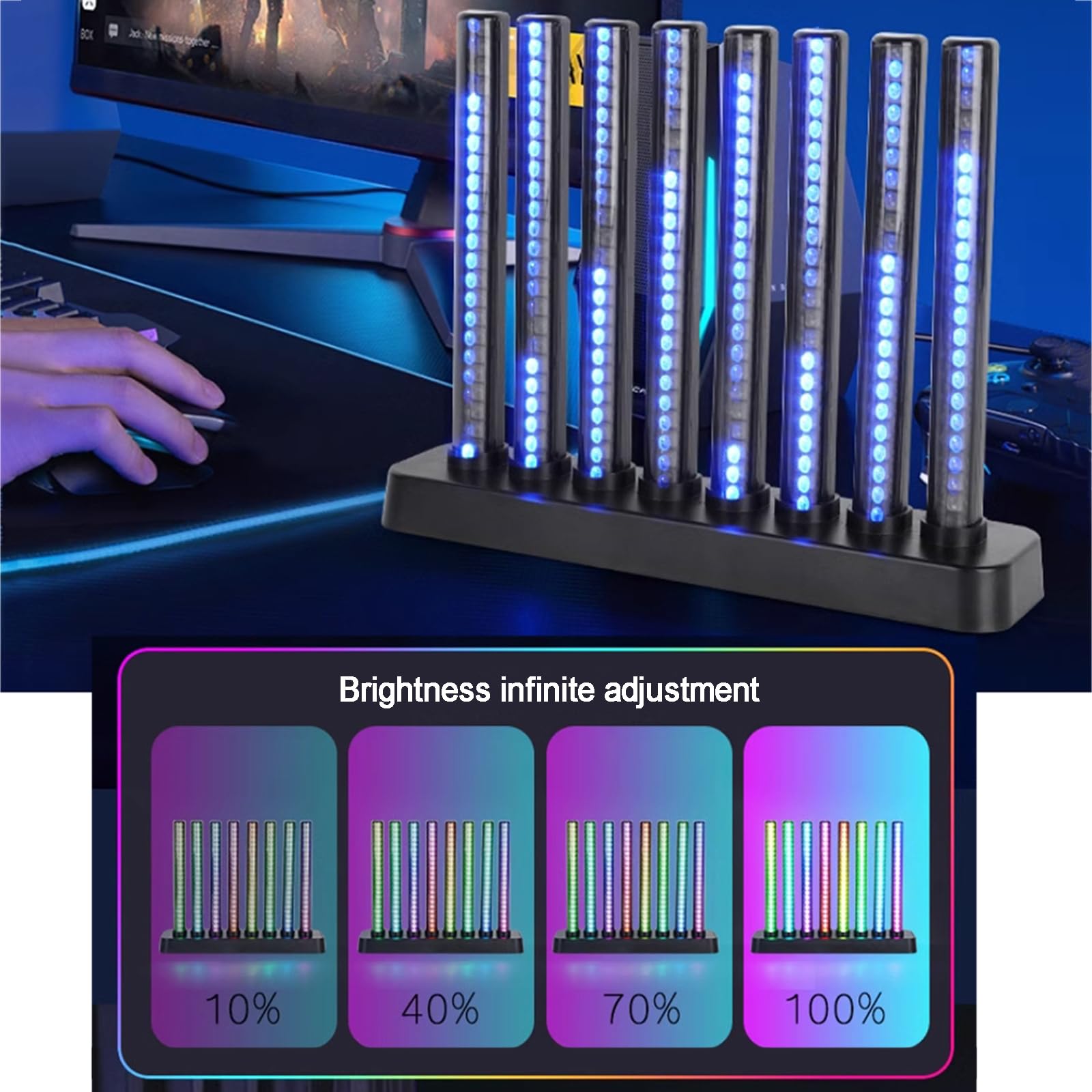 Światło spektrum muzyki ze zmianą kolorów RGB, 8 lamp Nixie, 3 tryby dynamiczne, aplikacja i pilot zdalnego sterowania, aktywacja głosowa, regulowana jasność do sypialni i studia