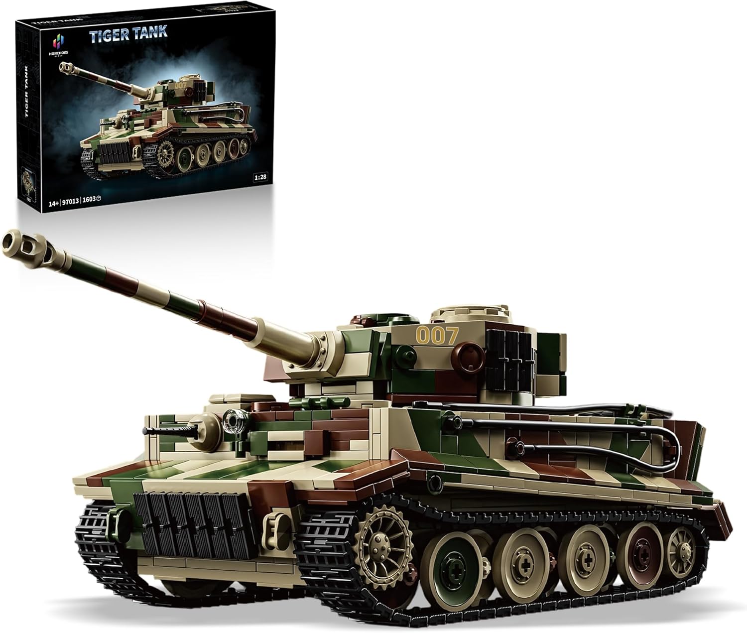 WW2 Tiger Tank 007 Building Sets, Army Military Vehicles Model Kits World War II Collectible for Adults Boys 14+ 1603Pcs