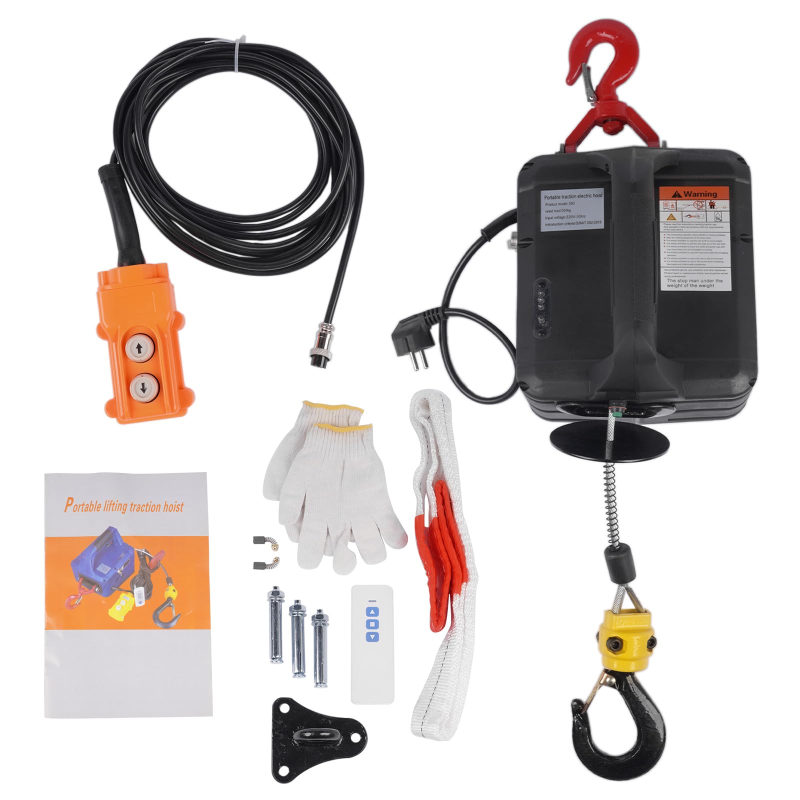 Elektryczna wciągarka linowa 3 w 1, 1500 W, 500 kg, przenośna, z ulepszonym wyłącznikiem krańcowym na podczerwień GLOSSY AUTO PARTS