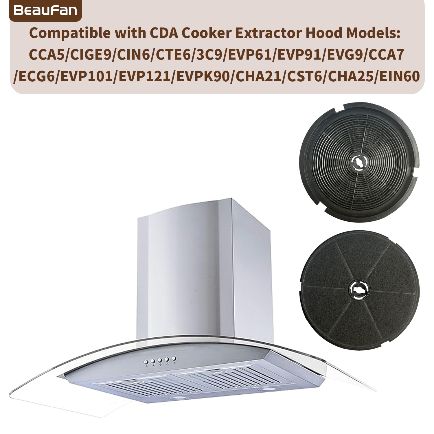 Lot de 4 filtres à charbon Cha21 compatibles avec les modèles de hottes aspirantes CDA : CCA5/CIGE9/CIN6/CTE6/3C9/EVP61/EVP91/EVG9/CCA7/ECG6/EVP101/EVP121/EVPK90/CHA21/CST6/CHA25/EIN600