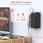 USB Chargeur mural Extendeur de sortie électrique, Protecteur de surpression, 6 Splitter avec 4 USB Débarquement (2USB A, 2USB C) 4-Sided 1050J Adaptateur de prise multi de bande de puissance pour les voyages à domicile