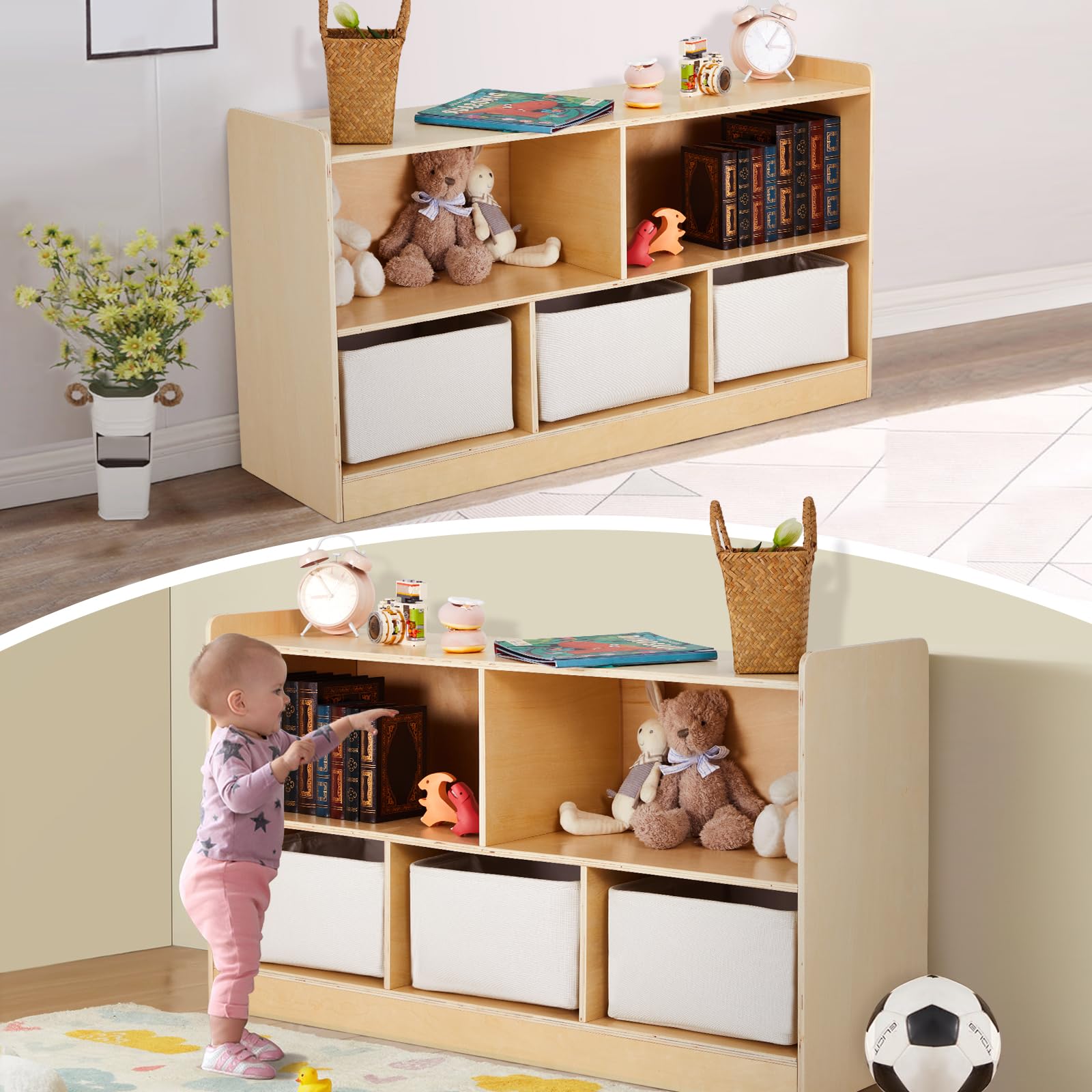 Amazon.co.jp: PTINFLUCE モンテッソーリ棚 木製おもちゃ収納