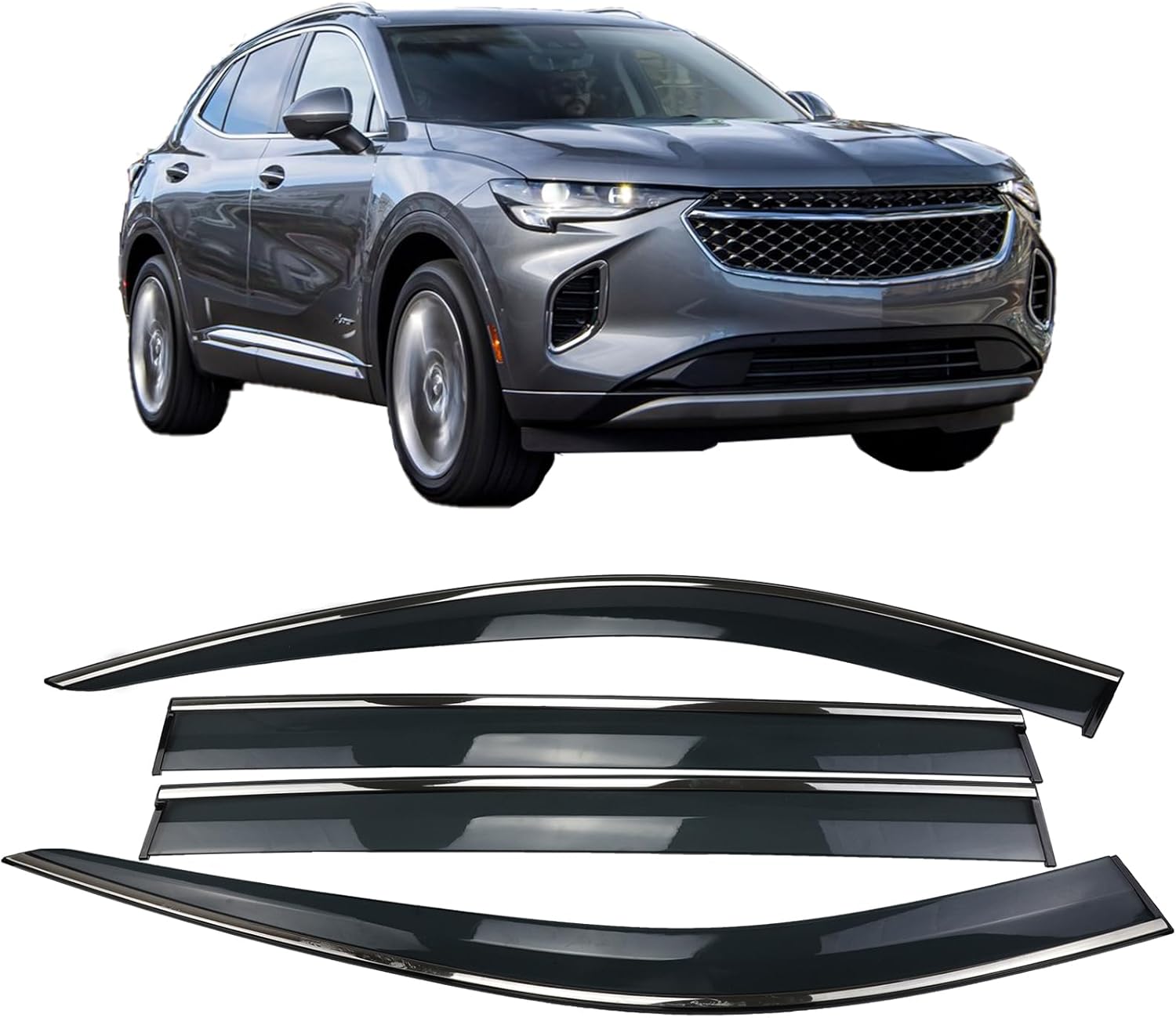 4ps Side Car Window Rain Cover Enhances Ventilation, Windproof Noise and Rain Protection Fits for Buick Envision 2021-2023 Lengthen Easy to Install (No Drilling Required)