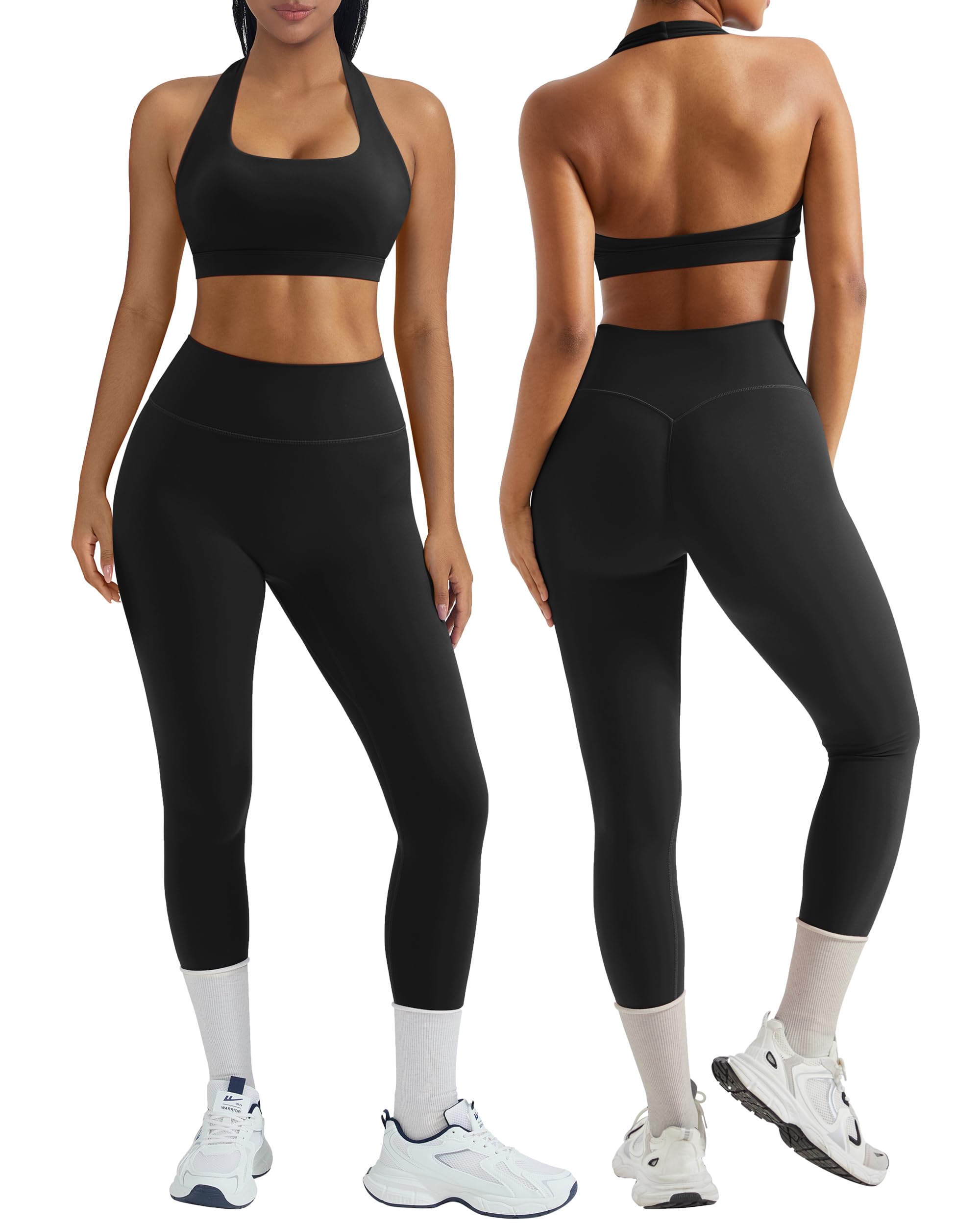 DOULAFASS Ensembles d'entraînement 2 pièces pour femmes dos nu soutien-gorge de sport ensembles de gym Booty Leggings Tenues