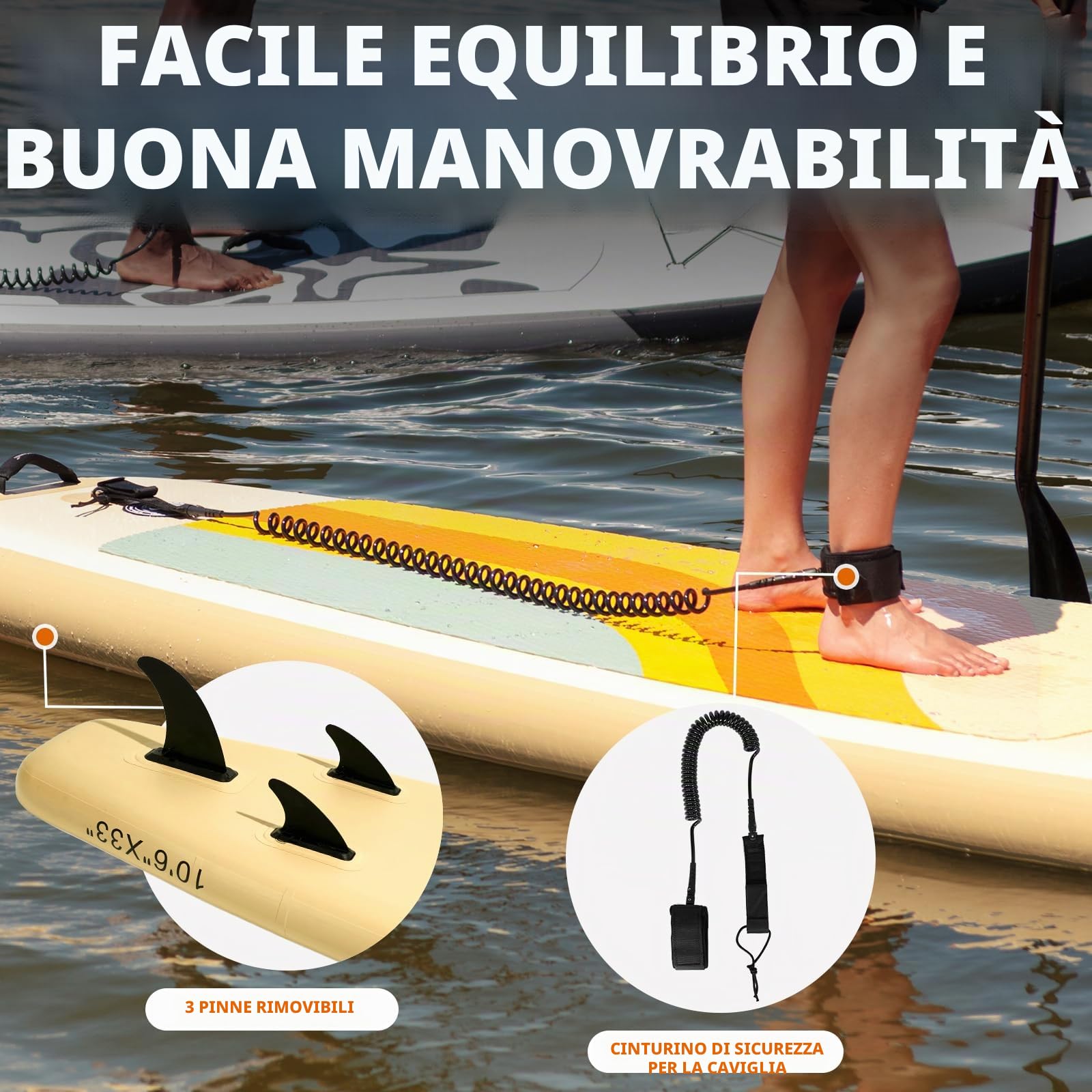 Portal Tavola da stand up paddle, 10'6x33 x6 tavole gonfiabili con accessori SUP tra cui borsa per il trasporto, pompa a mano, pagaia, guinzaglio, pinna, kit di riparazione, custodia impermeabile per