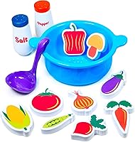 TubWorks Tub Soup Scoop, Strain & Play Toddler Bath Toy - Floating Foam Veggies, Ladle & Straining Pot for Creative Pretend Cooking Fun