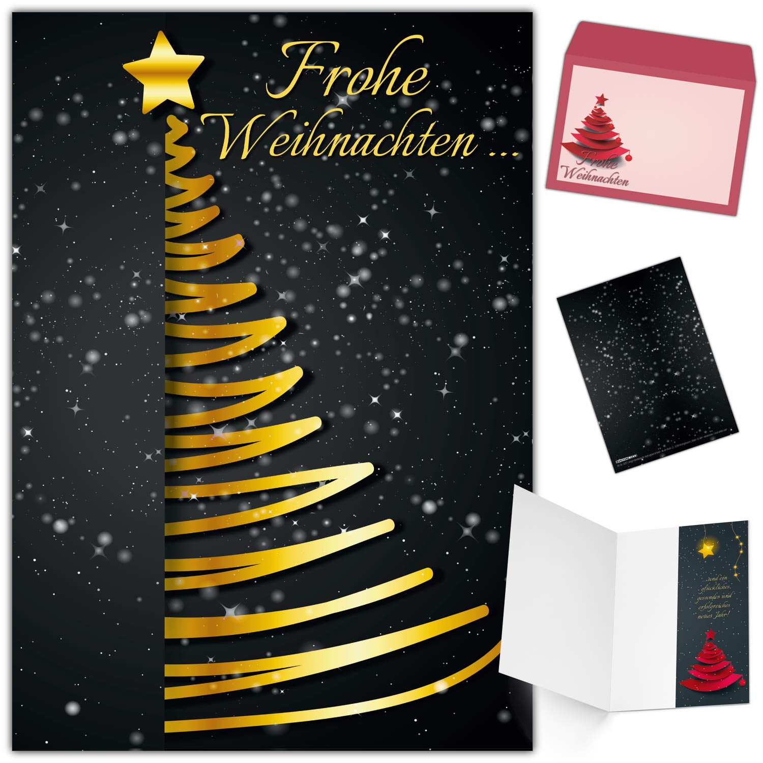 Weihnachtskarten-Set Mit Umschlägen (15 Stück) – Elegante Rote Weihnachtsbaum-Klappkarten, DIN A6, Made In Germany