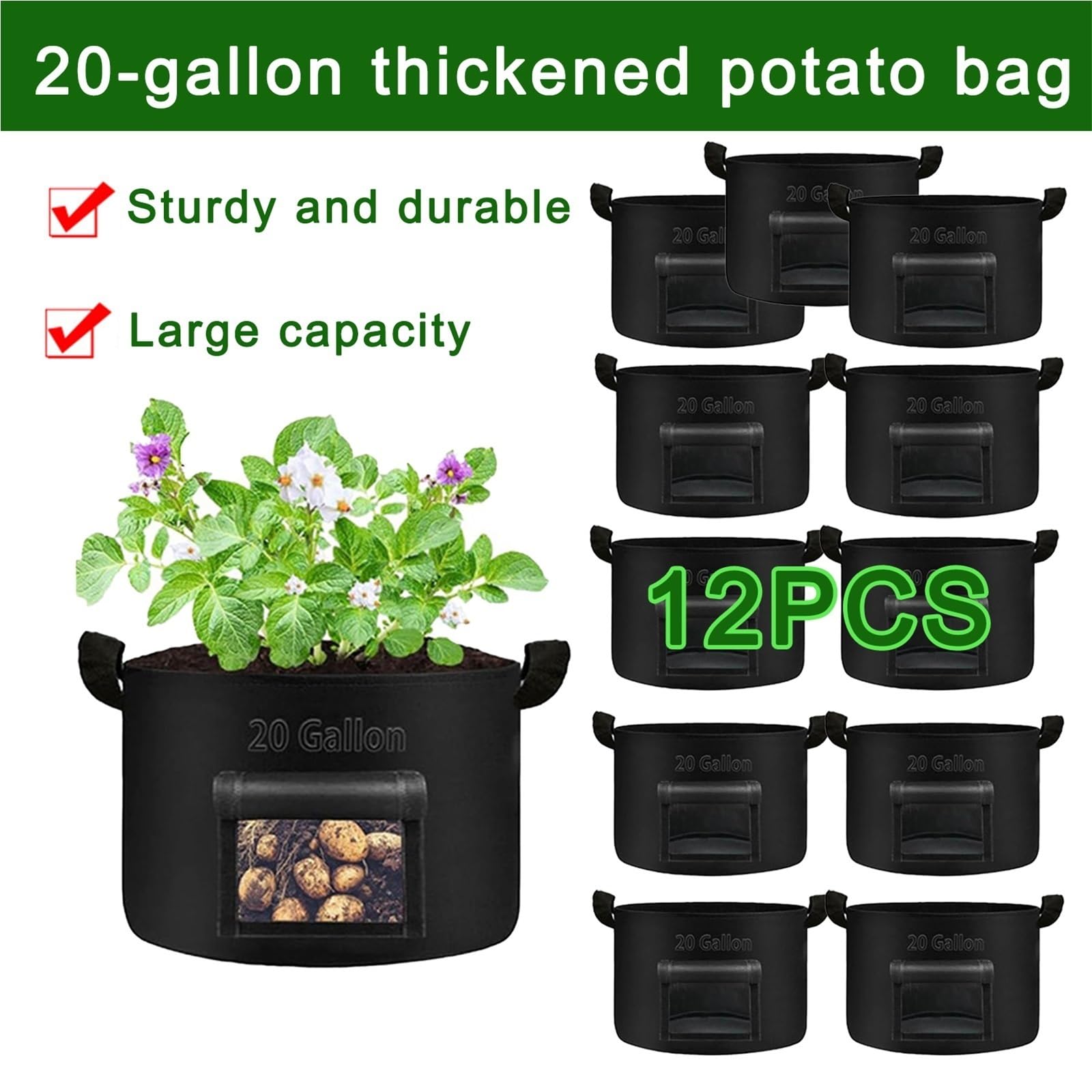 Stofftopf 1–12 Packungen 20 Gallonen verdickte Kartoffel-Anbaubeutel | For Anpflanzen von Gemüse im Garten(2PCS)