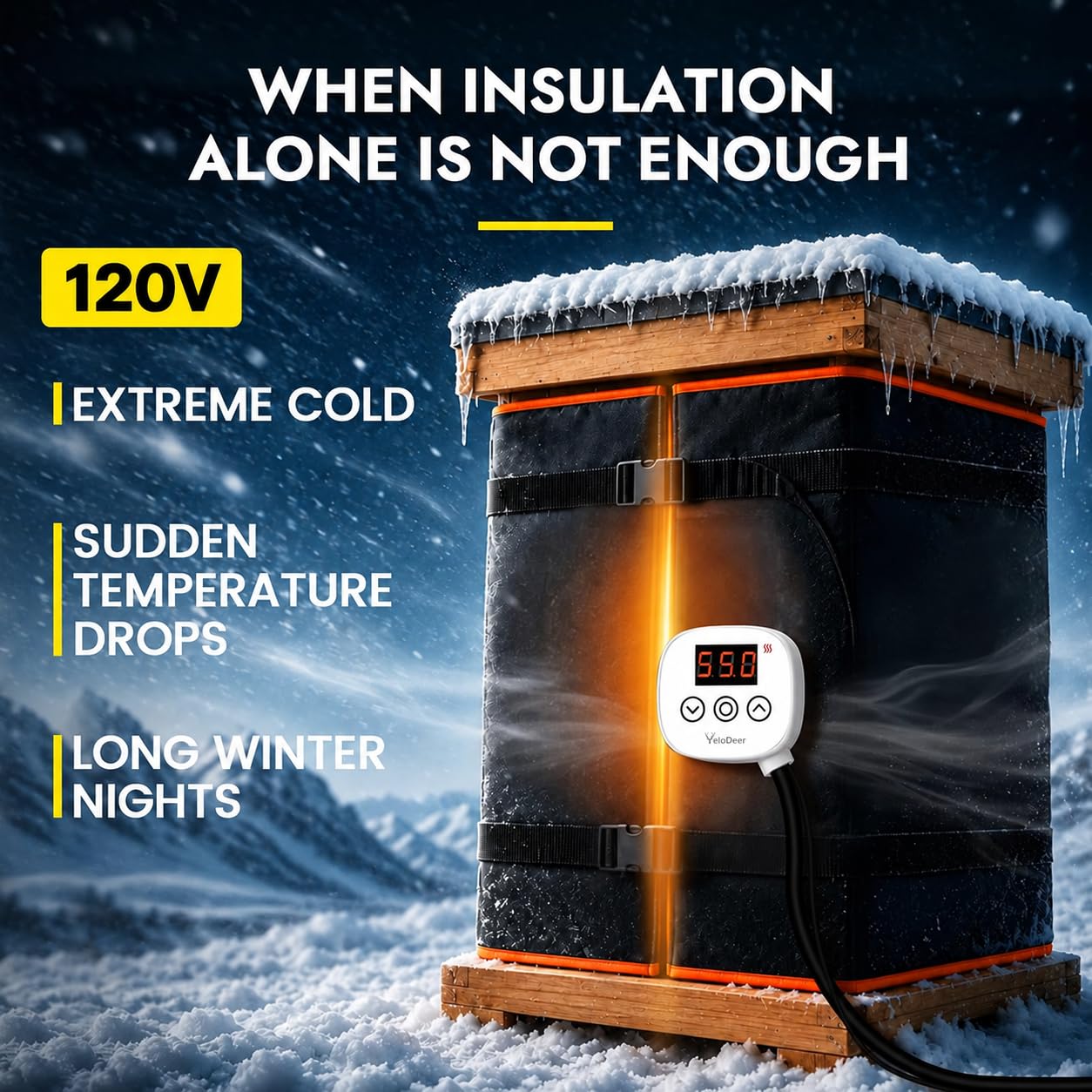 2-in-1 Winter Bee Hive Insulation Wrap with Thermostat Heater 120V