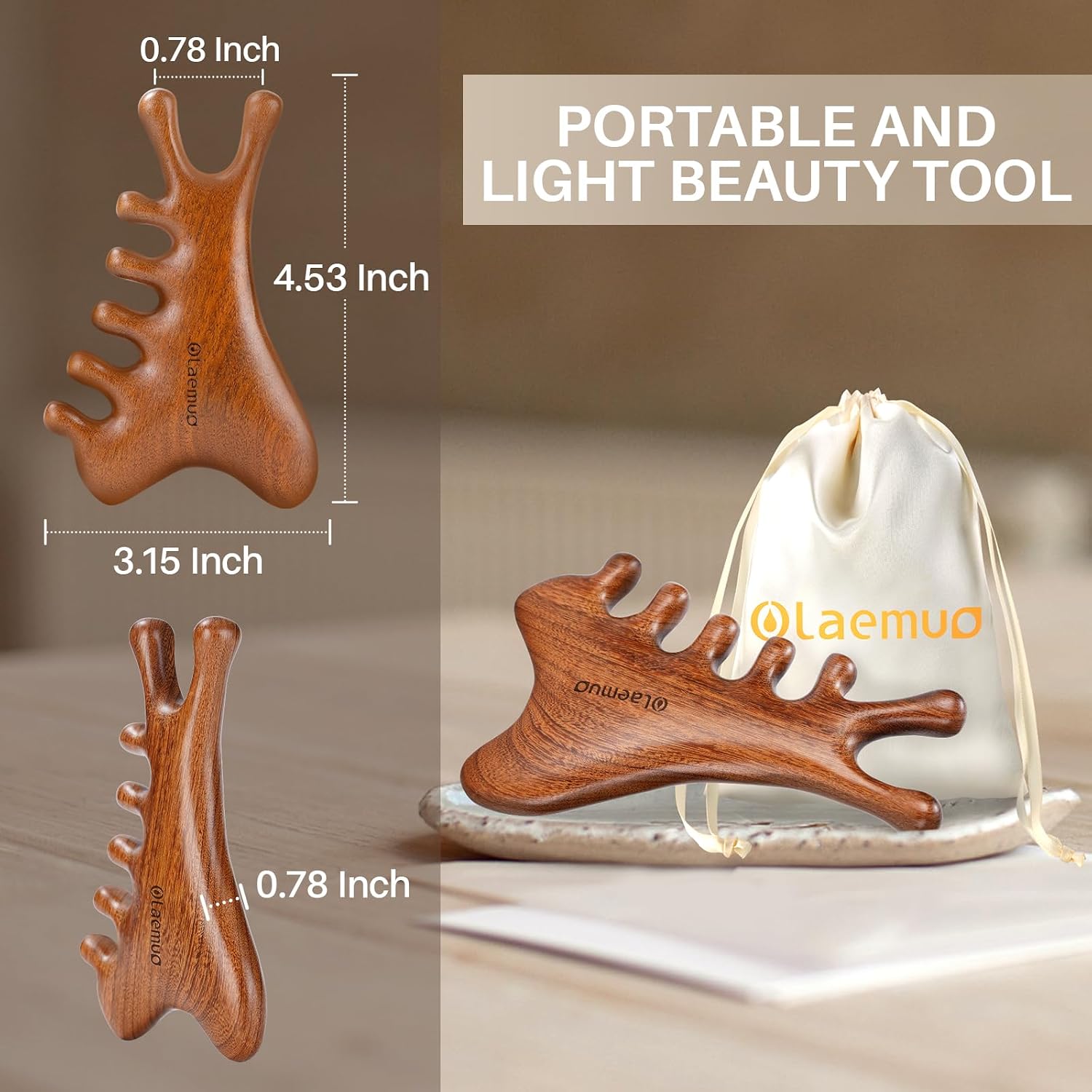 4 in 1 Gua Sha Tool for Face,Scalp Massager with Gift Box,Massage Comb for Head,Face,Eye,Neck & Body Meridian Therapy Tool for Relaxation,Natural Sandalwood