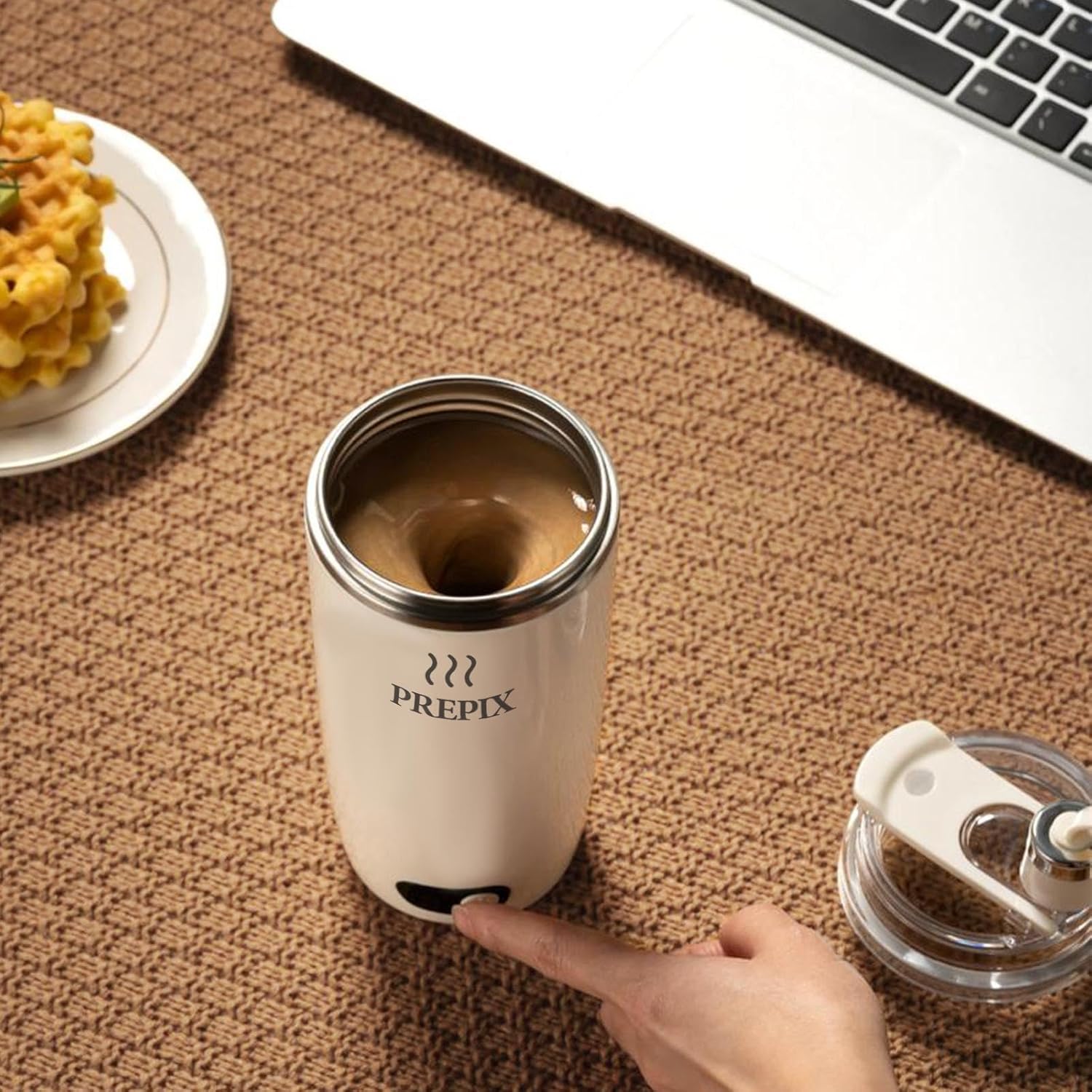 Prepix Self Stirring Mug, USB-C Rechargeable Automatic Mixing Coffee Mug, Stainless Steel Insulated Travel Mug with Electric Stirrer & Spill-Proof Lid, for Coffee, Hot Chocolate, Matcha & Tea, 14oz - Image 2