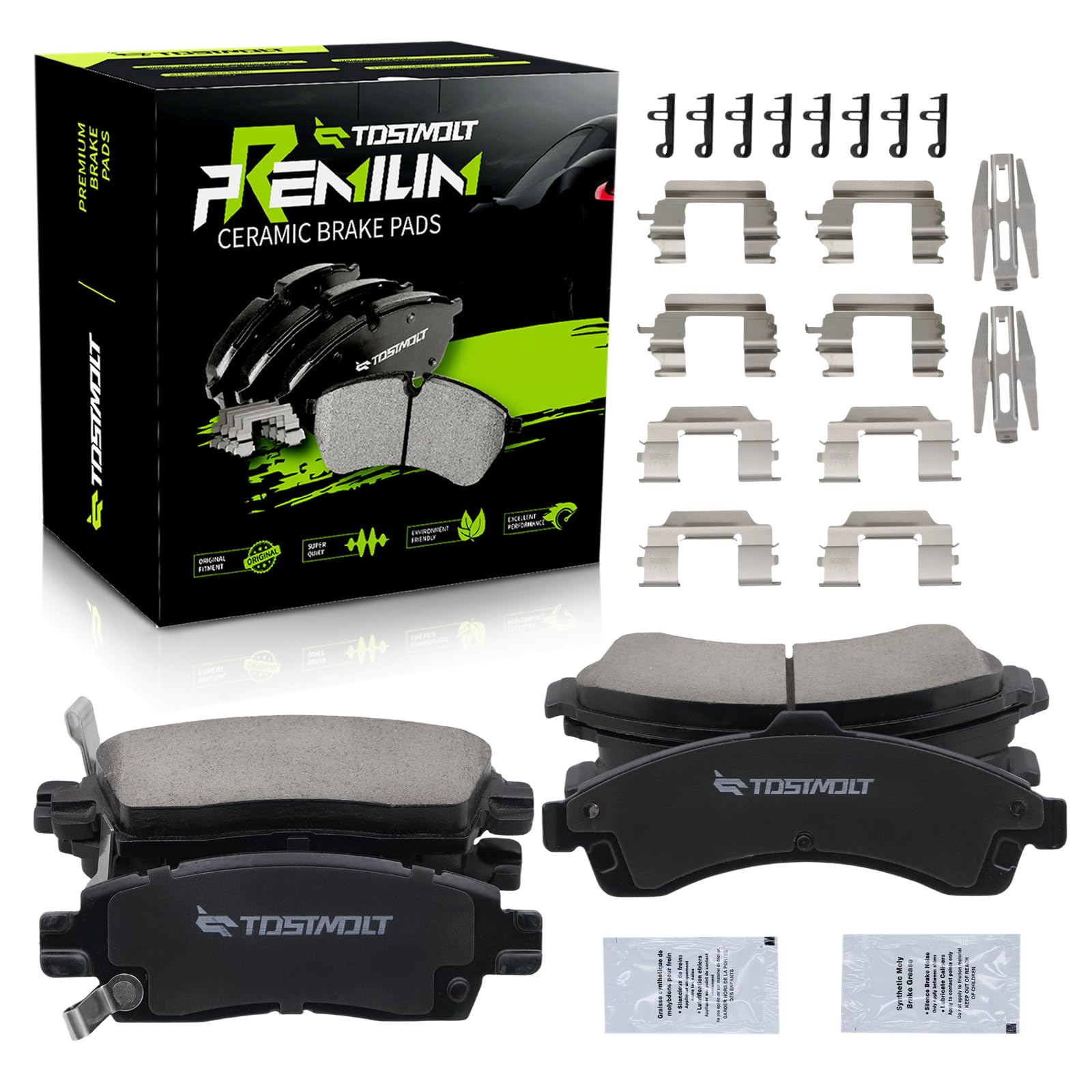 TOSTMOLT New 8pcs Front+Rear Quiet Shimmed Slotted Ceramic Disc Brake Pads w/Installation Hardware Fit 02-04 Bravada 04-05 Rainier 02-05 Trailblazer