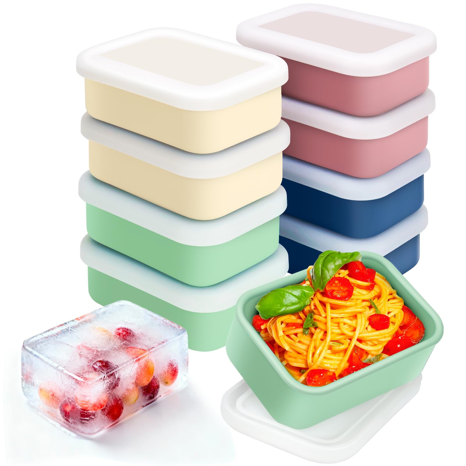 8 PCS 2 Cup Silicone Freezer Molds with Lid, Meal Prep Freezer Molds