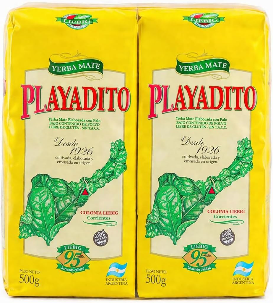 Yerba Mate Playadito Original 500gr, Pack of 2 - Argentina Loose Leaf Matte Blend With Stems and Leaves, Argentinian Tea