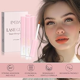 EMEDA Eyelash Glue 4Pcs 20g/0.68 oz Clear Lash Glue, Waterproof, Super Strong Hold, Latex Free, Hypoallergenic, Formaldehyde-Free White Strip Eyelash Adhesive EMEDA