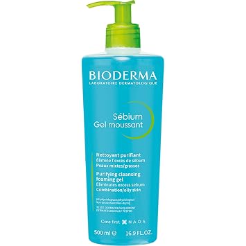BIODERMA Sébium Gel Moussant - Gentle Cleansing - Removes Excess Sebum and Impurities - Combination Skin to Oily Skin - Recommended by Dermatologists - Pump Bottle 500 ml