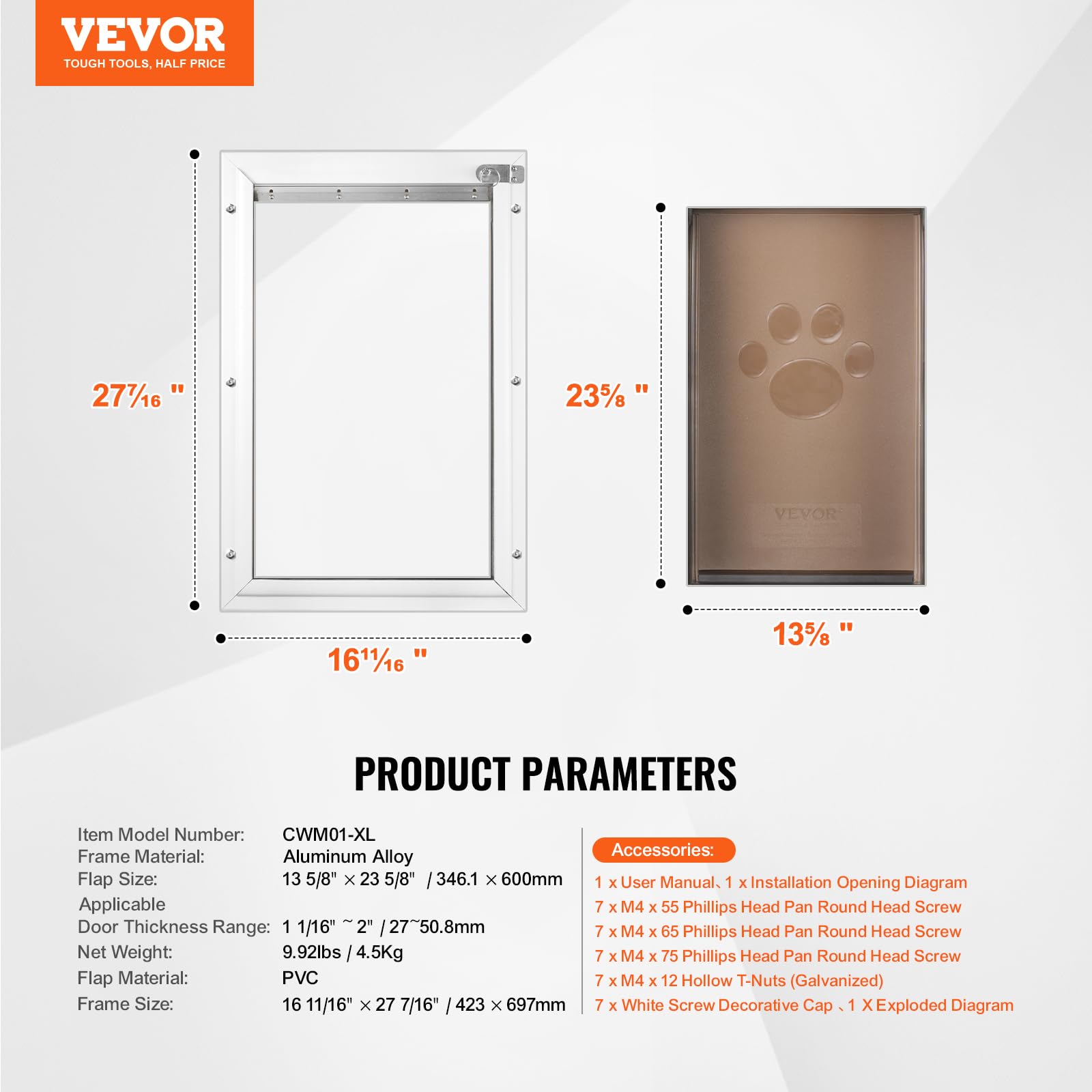 VEVOR Puerta para mascotas fuerte y duradera, marco de aluminio, panel de cierre de metal, adecuada para perros interiores y exteriores