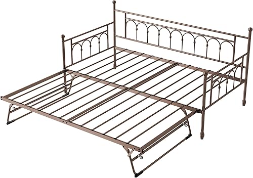 Miniatura 4 de Sofá cama individual con cama nido, cama de día con cama nido desplegable individual, marco de sofá cama de metal, soporte de listones de acero,
