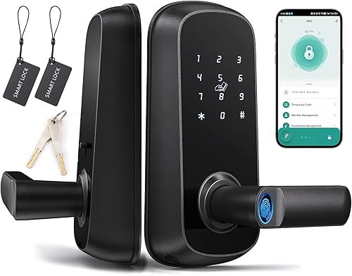 Miniatura 1 de Cerradura inteligente para puerta delantera, entrada sin llave con huella digital, código y acceso digital, acabado negro mate, fusión perfecta de