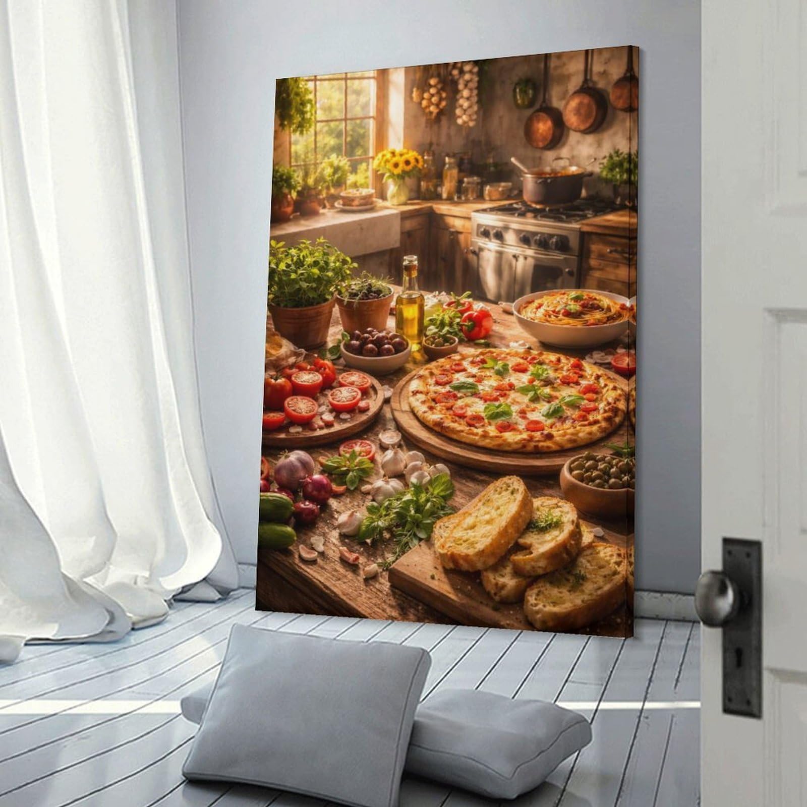 Junmoney Frame-Style-11 Hanging Wall Art Rustic Italian Kitchen Feast, 24X36inch(60X90cm), For Entryway, Lounge Links Or Small Walls, A Neat Decor Update For Hallways