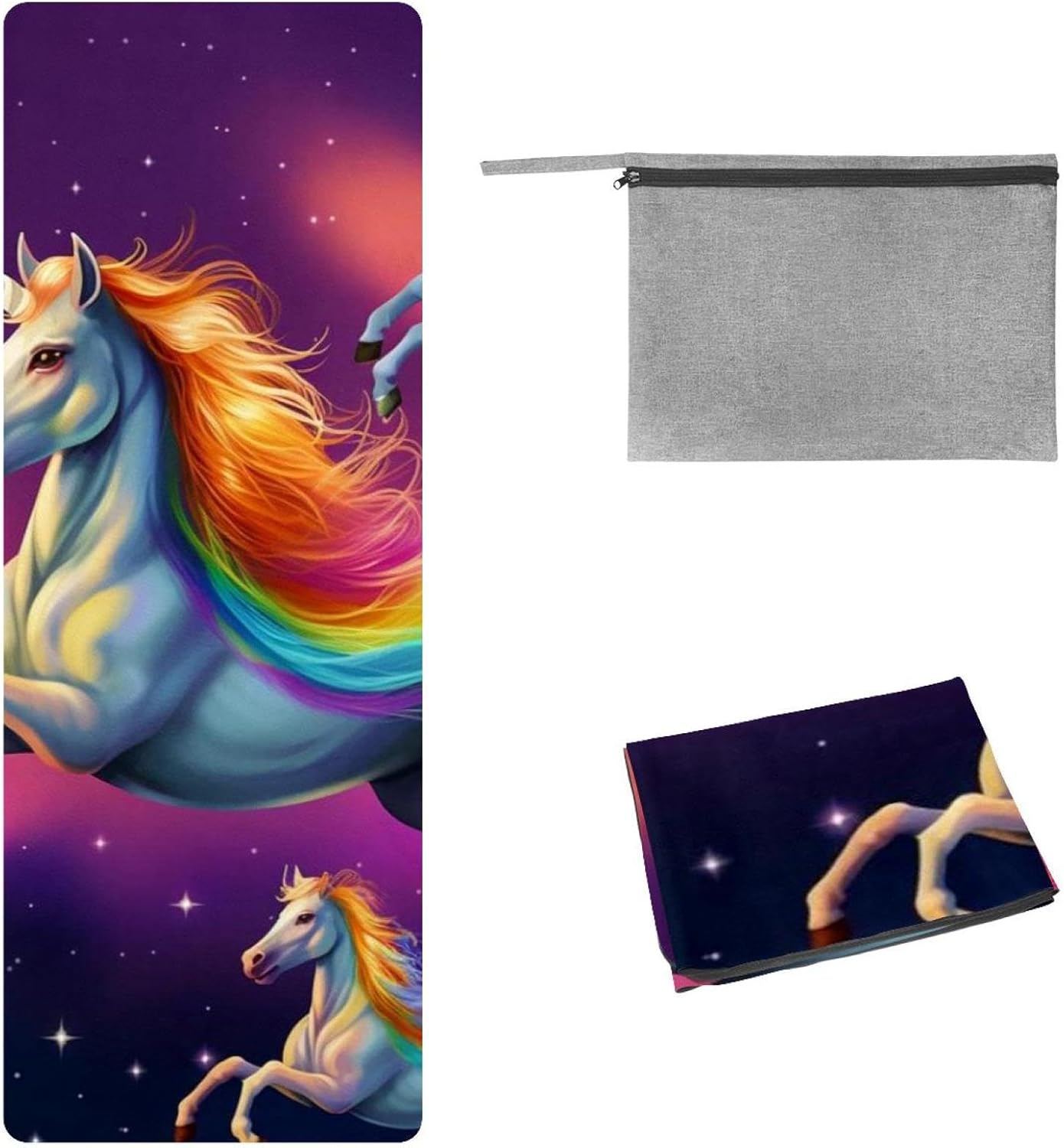 Yoga Towel, Rainbow Unicorn Pattern Non Slip Sweat Absorbent Hot Yoga Mat Towel for Hot Yoga, Pilates and Fitness - 72.8" x 26.8"