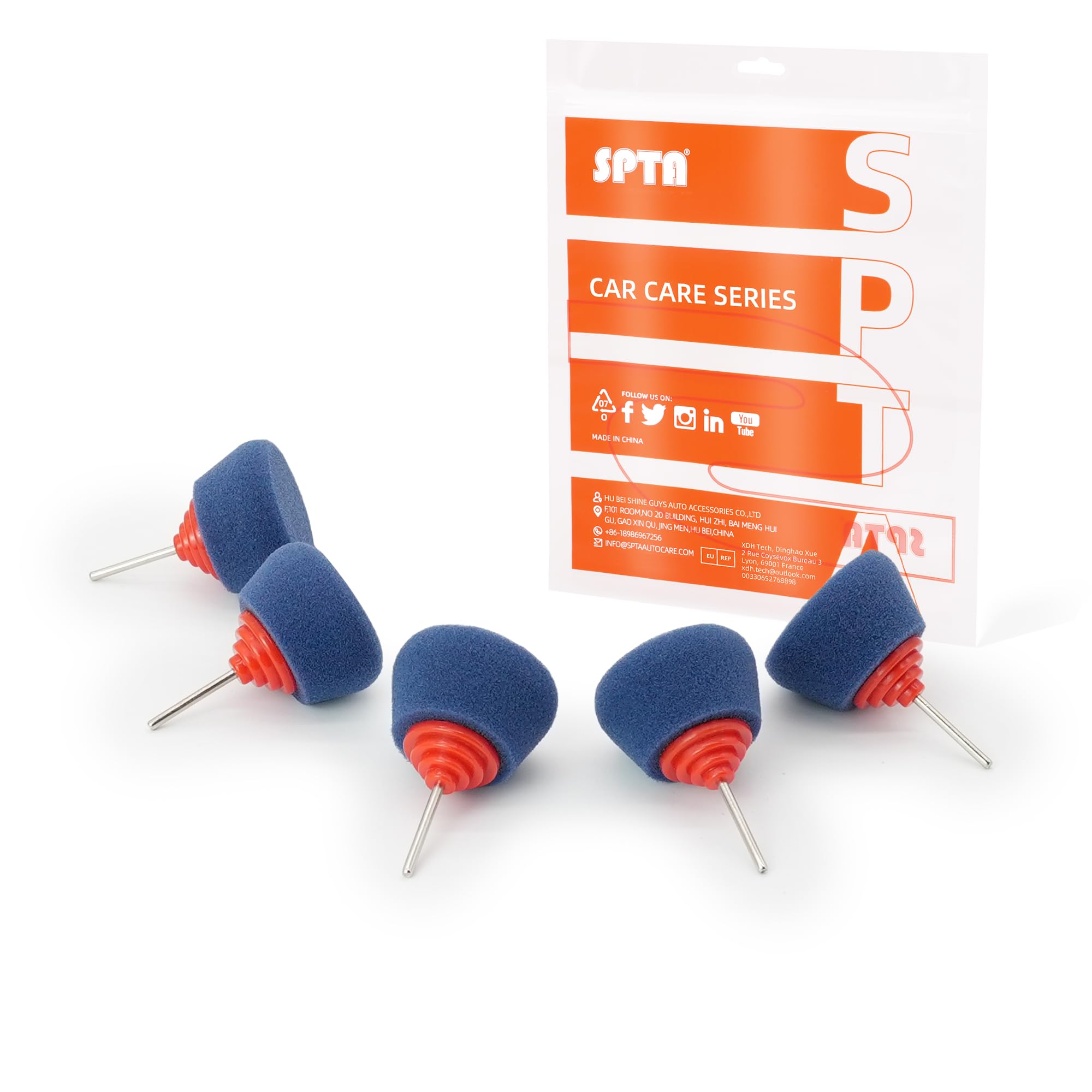 SPTA Blue Medium Cut Mini Drum Polishing Pad Sets with 1/8" Shank,5Pcs Orange Flexible Shaft Drum Detailing Polishing Pad Set for Small Area for Flexible Shaft &amp; Drill Attachment-PT193-5