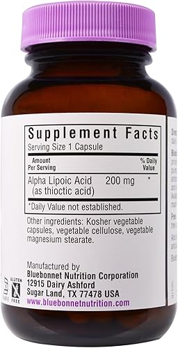 Miniatura 2 de Bluebonnet Nutrition, Ácido alfa lipoico 200 mg, 60 cápsulas vegetales