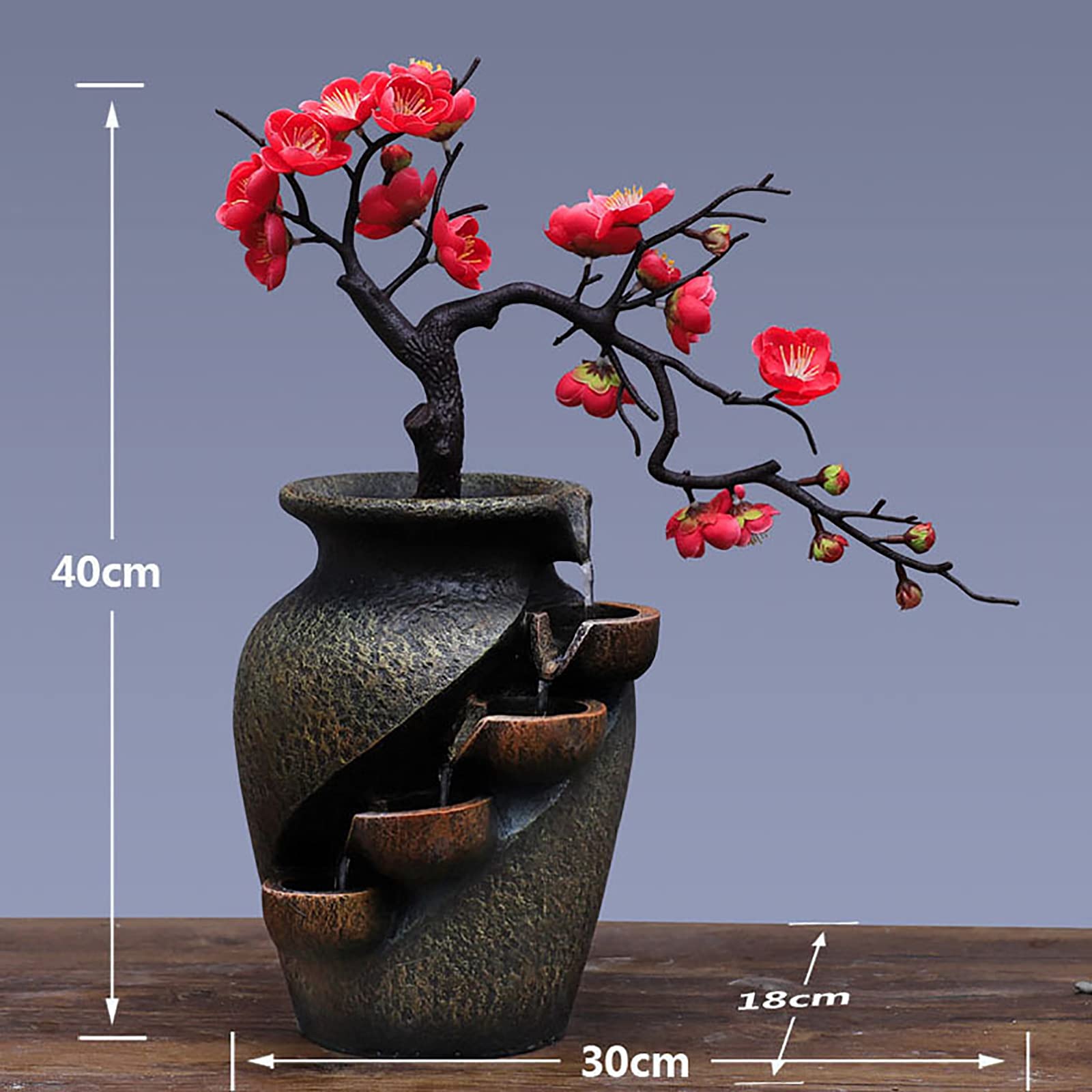 Fontaine de bureau - Fontaine d'intérieur - Cascade - Avec plantes - Décoration de bureau pour bureau, chambre à coucher, détente