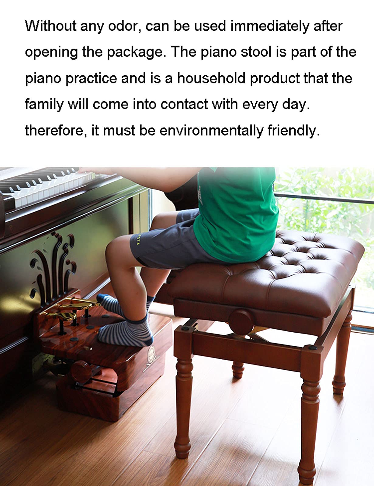 sdneNest Banco de piano moderno de cuero de nogal para pianistas solos, banco de teclado y 60 x 40 x 50 60 cm, calidad premium, nogal-1