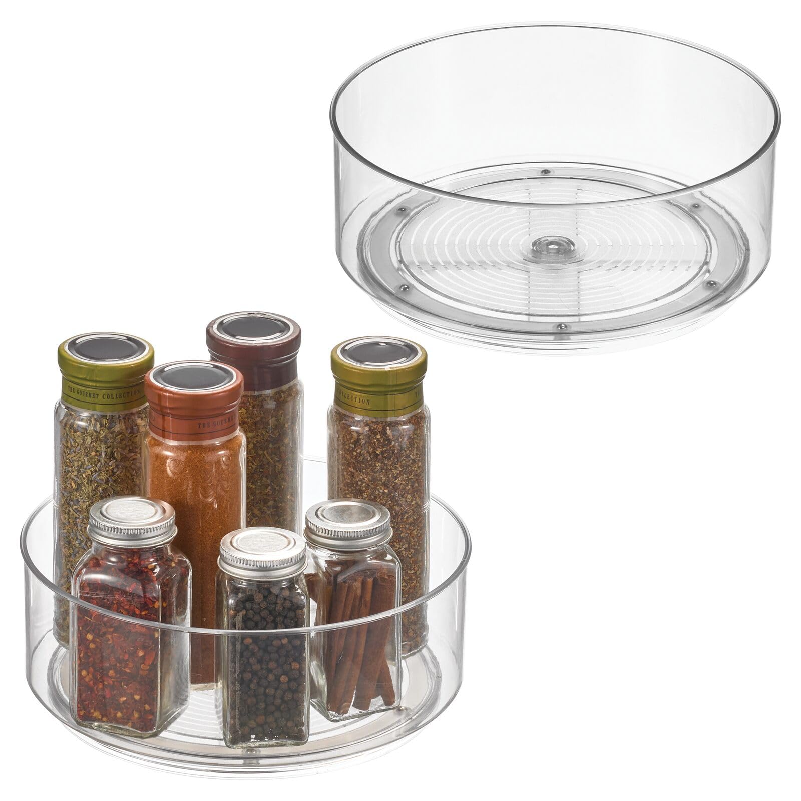 mDesign Lazy Susan Turntable Plastic Spinner for Kitchen/Bathroom, Pantry, Fridge, Cupboards, or Counter Organizing, Fully Rotating Organizer for Food, 9" Round - Lumiere Collection - 2 Pack, Clear