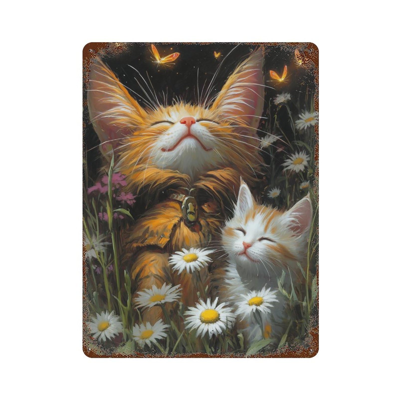 Rust Effect Cat Garden Dreamscape -1 Aged Metal Wall Plaque 15.7"x11.8", Classic Wall Plaque for Basement, Hobby Room And Garage Decor