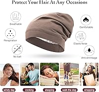 Vista 23 de 4 Pieces Satin Lined Beanie Cap Satin Sleep Lined Hat Slouchy Beanie Hat Night Silk Hair Cap for Women Men