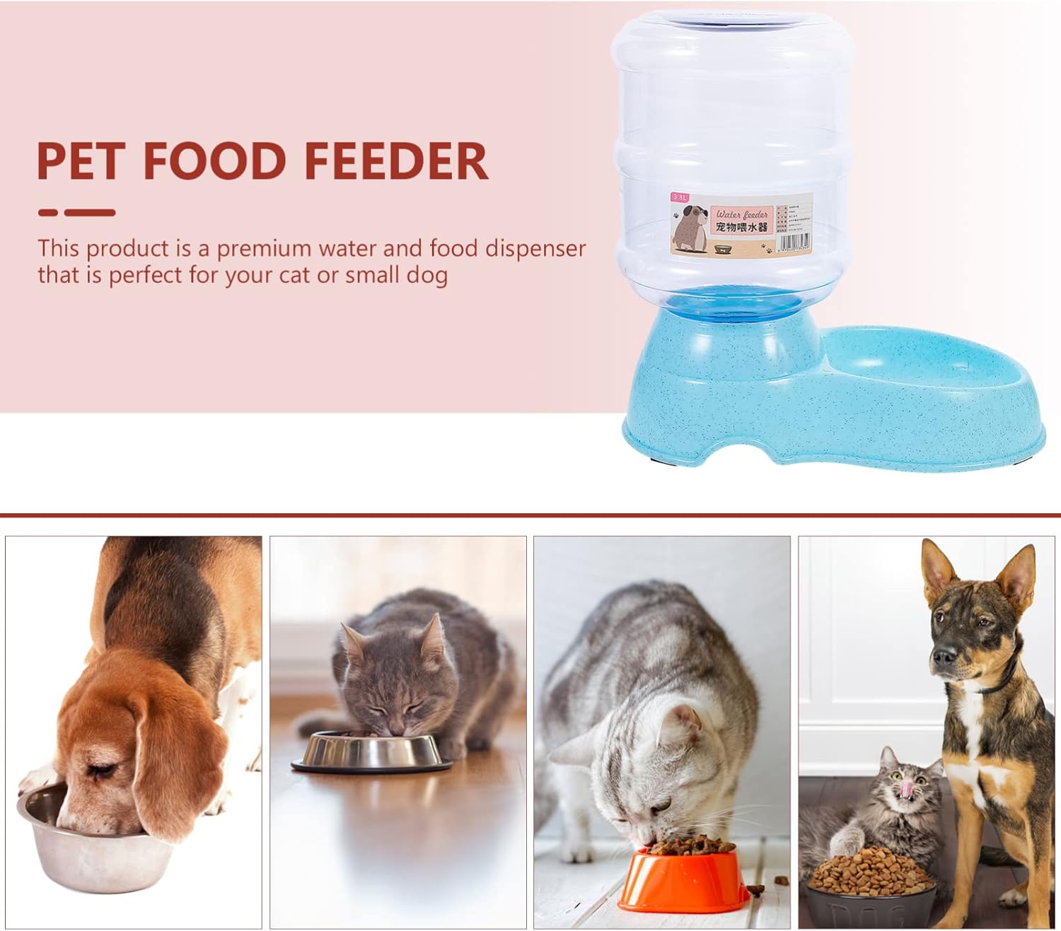 Hemobllo Dog Automatic Drinking Fountain Pet Food Bowl Dispenser 3.8l Capacity Skid- and Leakproof Design