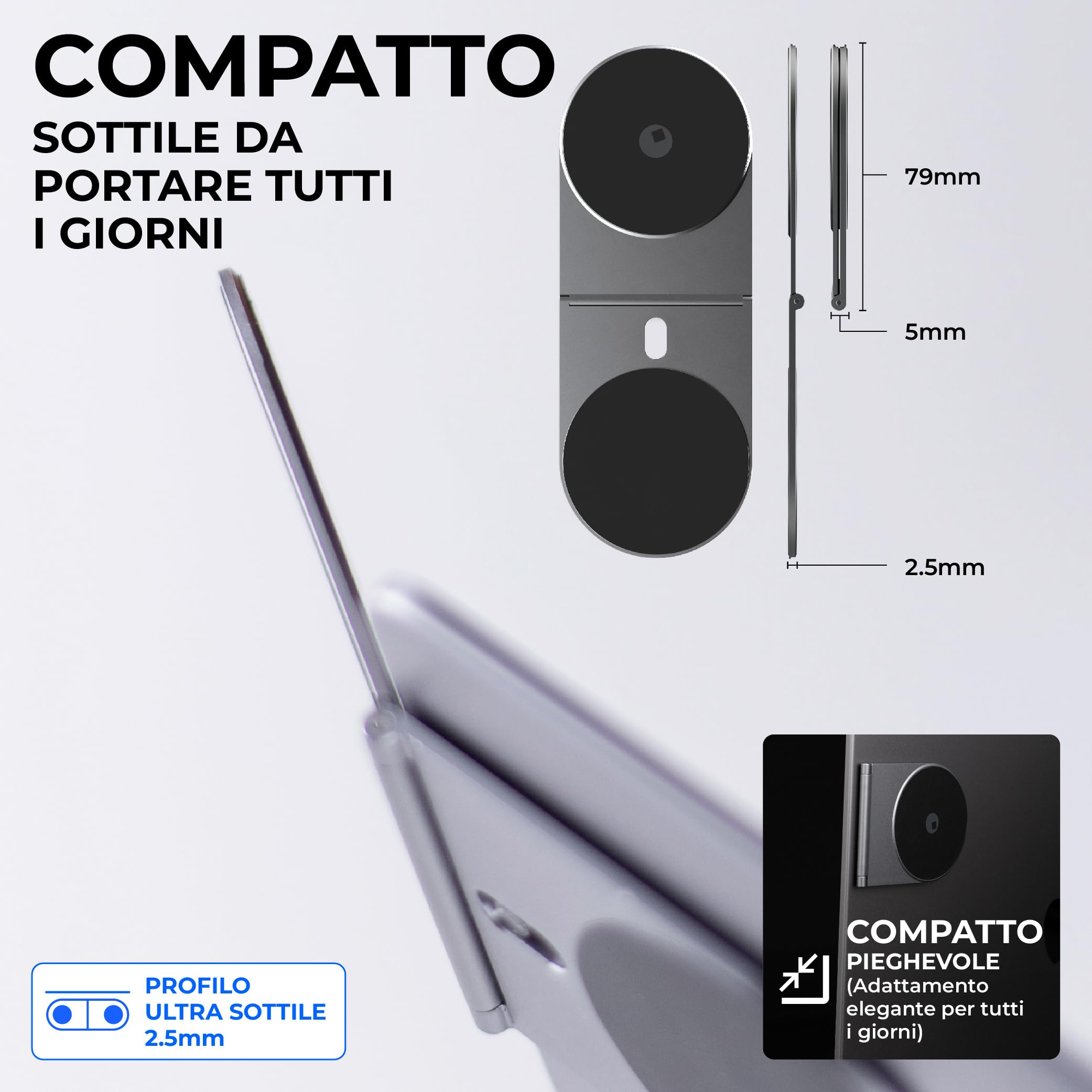 Rolling Square Edge Pro Tablet Kit - Sostegno Magnetico Tablet e Cellulare, Accessorio Smartworking e Produttività, Compatibile con MagSafe, Compatibile con tutti i Tablet e Telefoni, Grigio Siderale