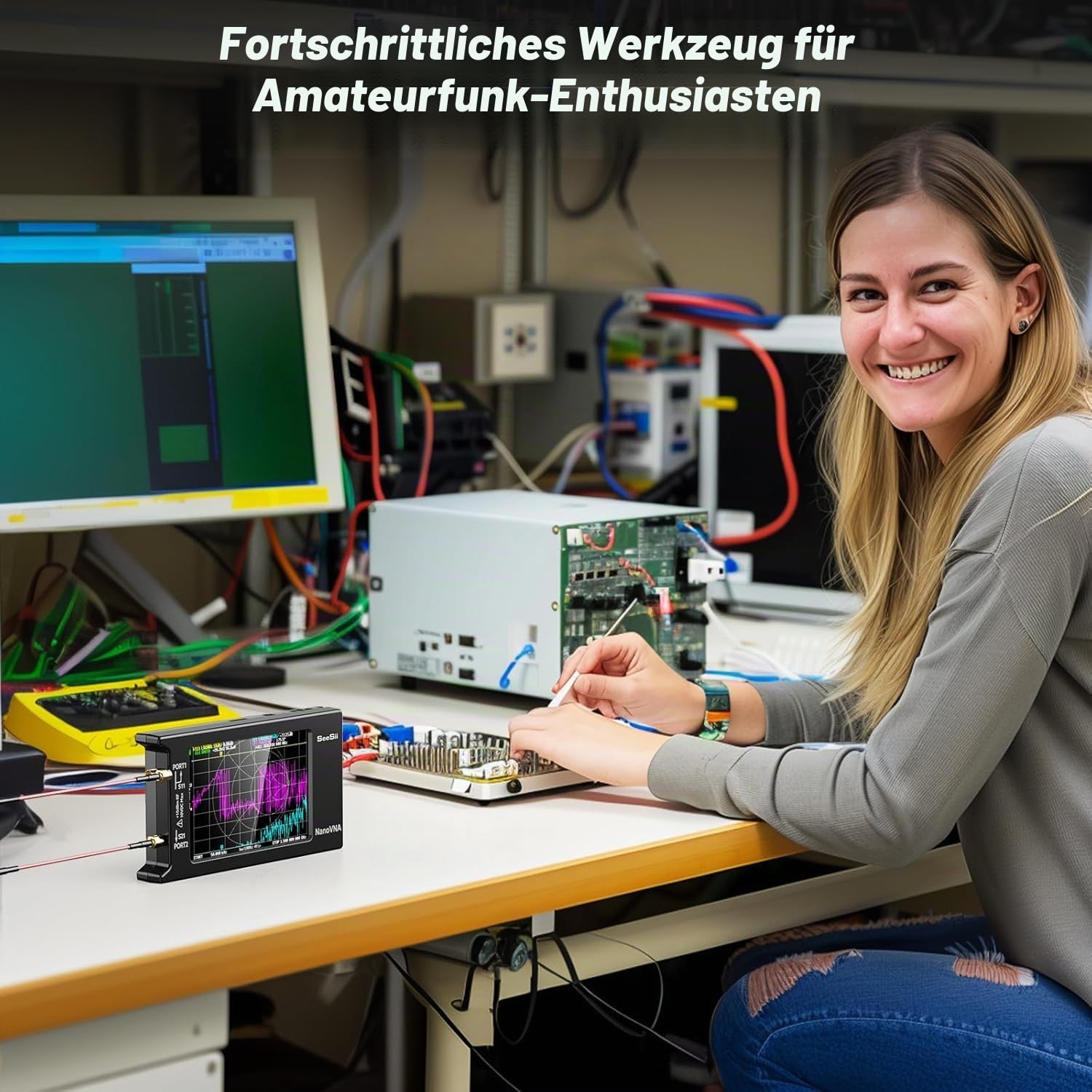Seesii NanoVNA-H4 Antennenanalysator - 4-Zoll-Vektor-Netzwerkanalysator 2025 Aufgerüsteter Version 4,4 9 kHz-1,5 GHz HF VHF UHF mit Touchscreen für Amateurfunk zur Messung von Smith Chart